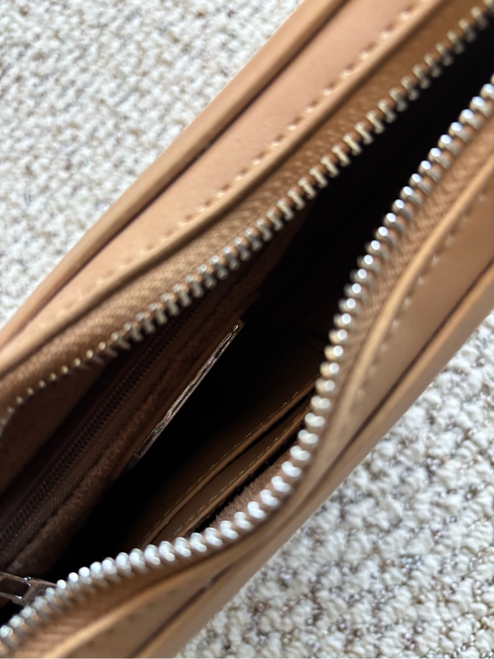 Tan Crescent Shoulder Bag - Minimal Half Moon Purse by Madison West - Picture 8 of 8